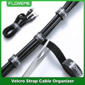 Floveme Velcro Strap Cable Organizer Wire Winder Tool For Managing Earphone Headphone Mouse Keyboard Charging Cable Desktop PC Cable Management - Black